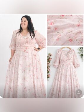 Romantic Pink Floral Maxi Dress Pink,Size 18, Flowing Feminine